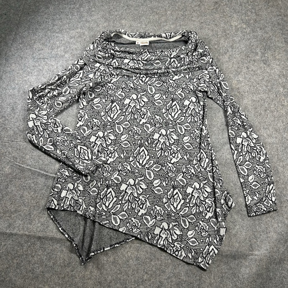 Tianello Tunic Top Womens Medium Tencel Asymmetrical Hem Floral Art To Wear